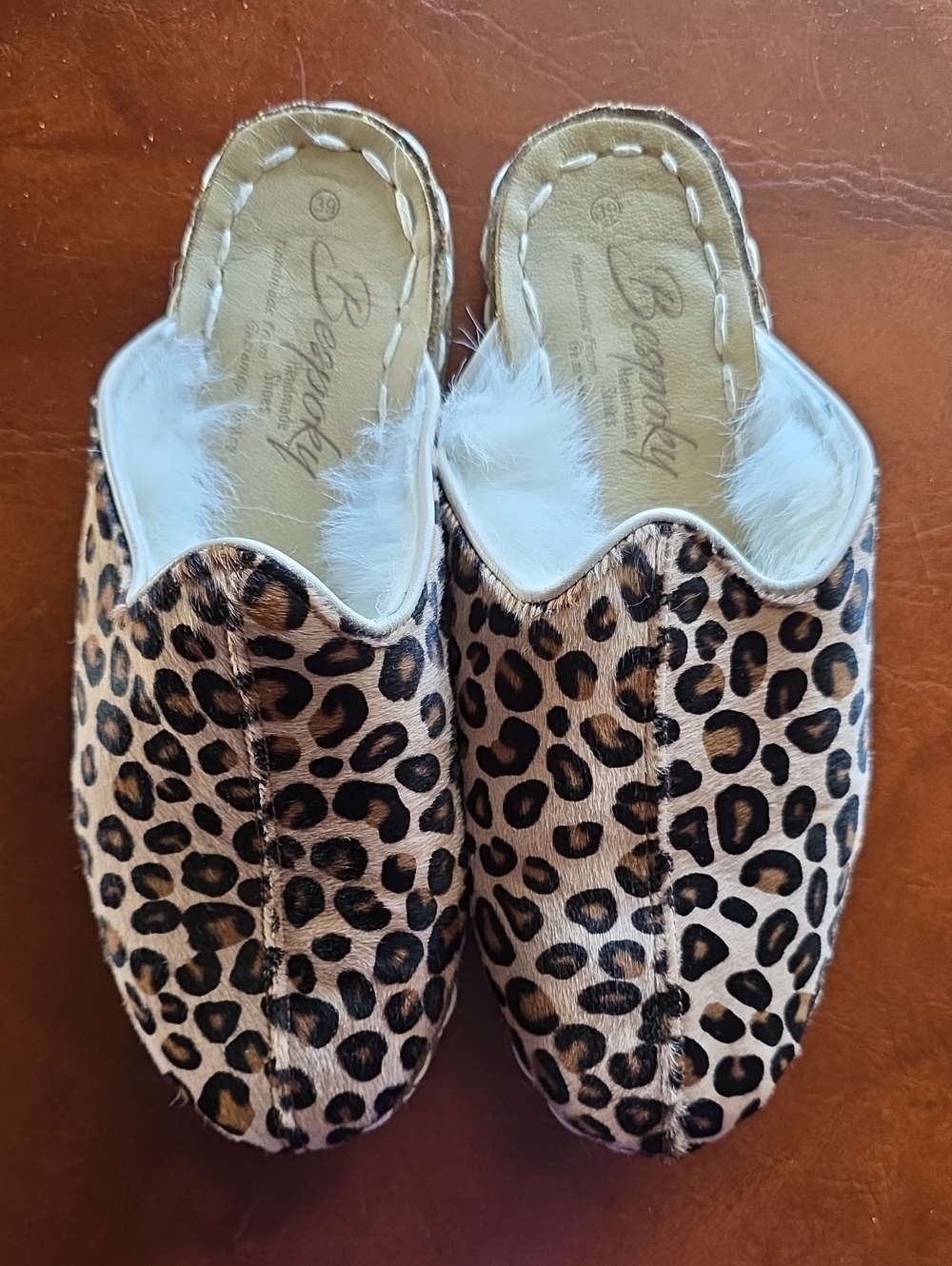 Leopard Print Faux Fur Slide Mules - Women's Cozy Animal Print Slippers